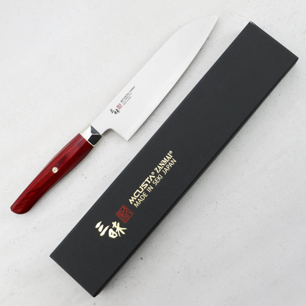 MCUSTA Zanmai Red Revolution 18 cm - nóż japoński Santoku ze stali nierdzewnej