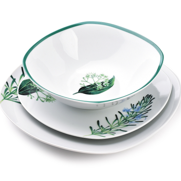 Komplet talerzy porcelanowych AFFEK DESIGN HERBAL LEA na 6 osób (18 el.)