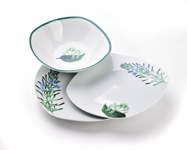 Komplet talerzy porcelanowych AFFEK DESIGN HERBAL LEA na 6 osób (18 el.)