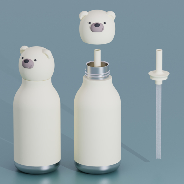 ASOBU Bestie Bottle Bear 0,46 l - butelka termiczna dla dzieci ze słomką 