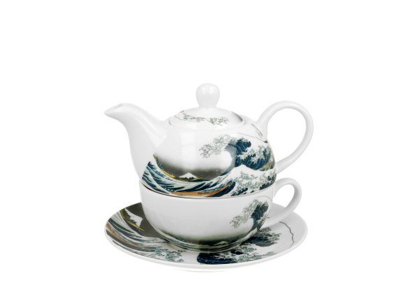 Dzbanek do herbaty porcelanowy z filiżanką i zaparzaczem DUO ART GALLERY THE GREAT WAVE BY HOKUSAI 0,35 l