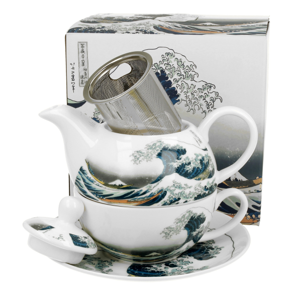 Dzbanek do herbaty porcelanowy z filiżanką i zaparzaczem DUO ART GALLERY THE GREAT WAVE BY HOKUSAI 0,35 l