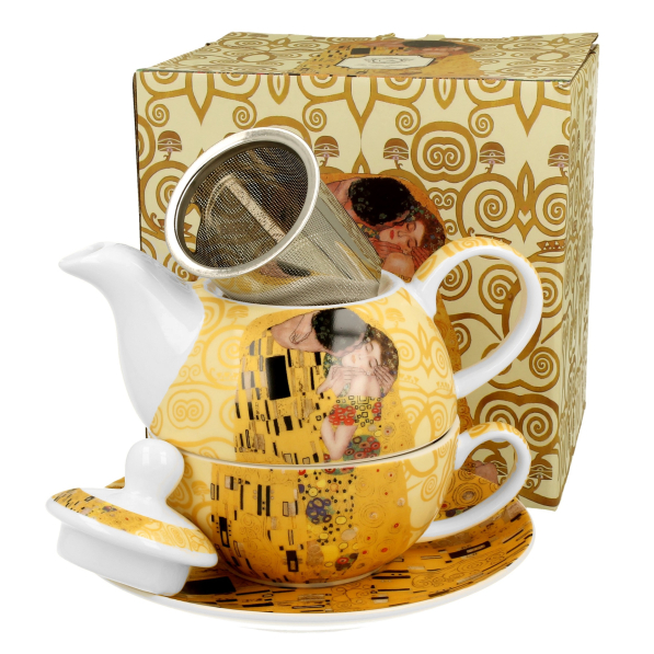 Dzbanek do herbaty porcelanowy z filiżanką i zaparzaczem DUO ART GALLERY THE KISS BY GUSTAV KLIMT 0,35 l