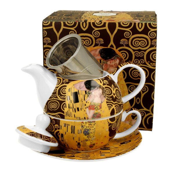Dzbanek do herbaty porcelanowy z filiżanką i zaparzaczem DUO ART GALLERY THE KISS BY GUSTAV KLIMT 0,35 l