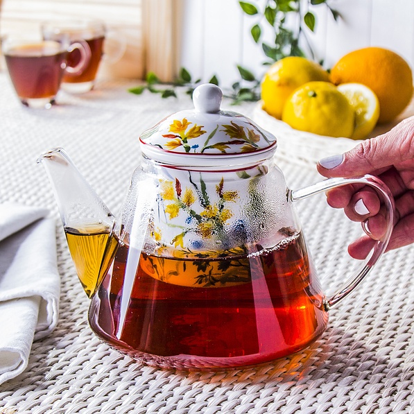 Duo TEEKANNE Glas mit Deckel Sieb Gemustert KAFFEEKANNE