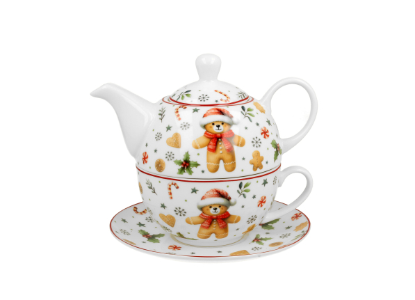 Dzbanek z filiżanką i zaparzaczem świąteczny porcelanowy DUO CHRISTMAS CUTIES 0,35 l