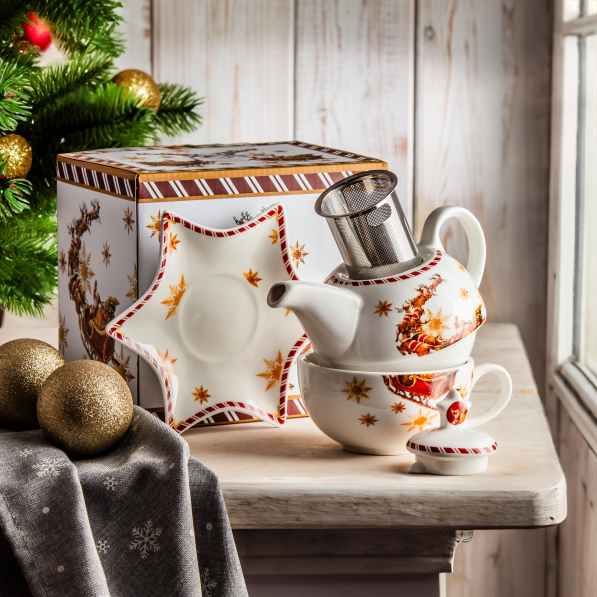 Dzbanek z filiżanką i zaparzaczem świąteczny porcelanowy DUO SANTA ON SLEIGH 0,35 l