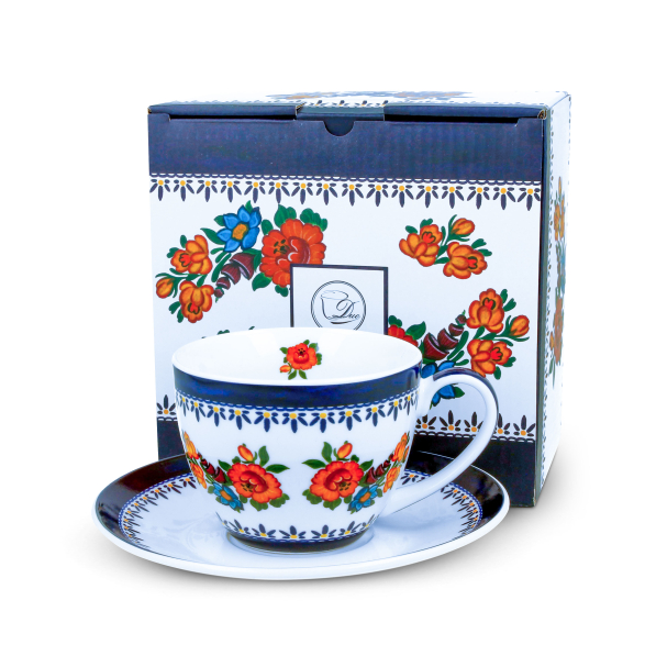 Filiżanka do kawy i herbaty porcelanowa ze spodkiem DUO INDIGO 250 ml