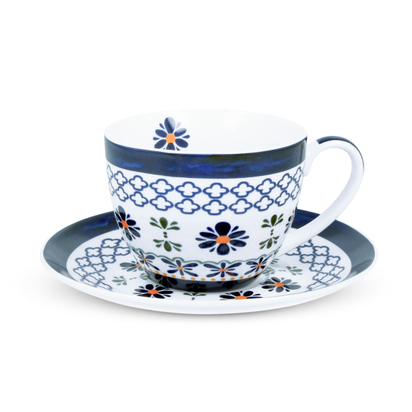 Filiżanka do kawy i herbaty porcelanowa ze spodkiem DUO INDIGO 250 ml