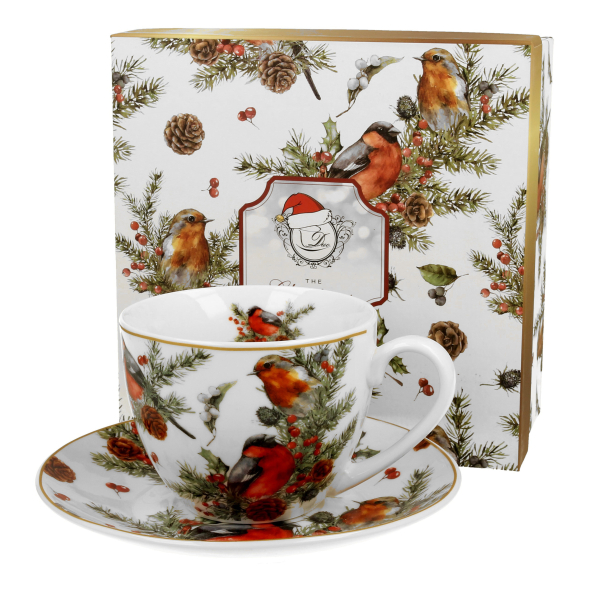 Filiżanka świąteczna porcelanowa ze spodkiem DUO CHRISTMAS BIRDS 280 ml