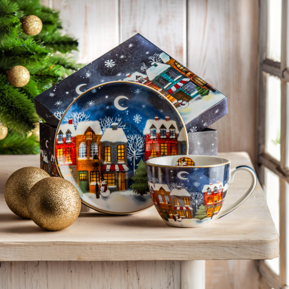 Filiżanka świąteczna porcelanowa ze spodkiem DUO CHRISTMAS CITY 280 ml