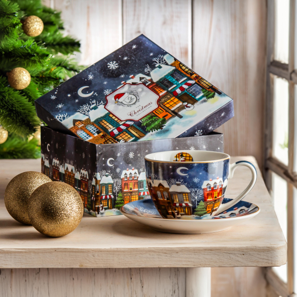 Filiżanka świąteczna porcelanowa ze spodkiem DUO CHRISTMAS CITY 280 ml