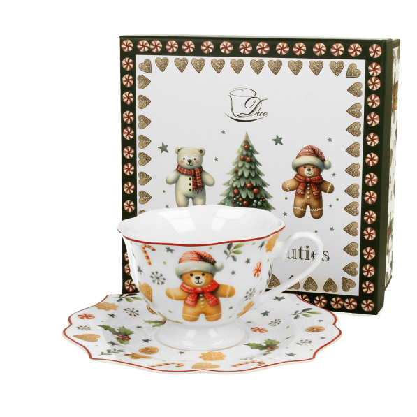 Filiżanka świąteczna porcelanowa ze spodkiem DUO CHRISTMAS CUTIES 220 ml