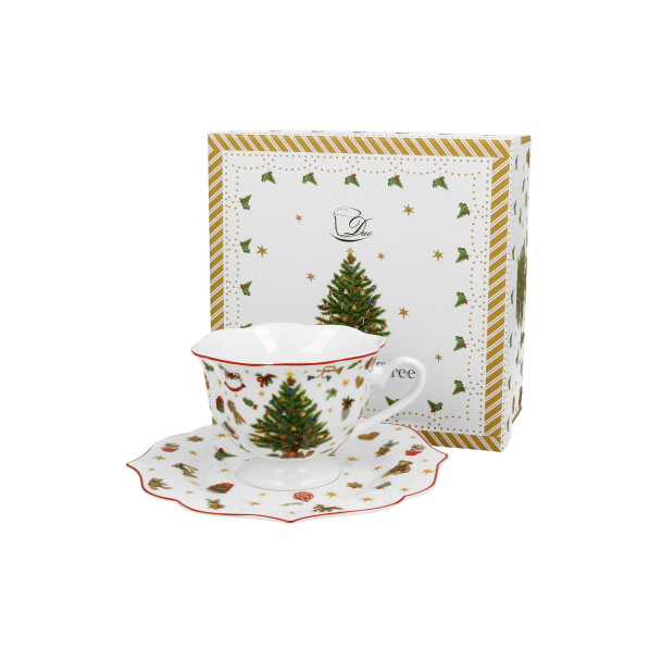 Filiżanka świąteczna porcelanowa ze spodkiem DUO CHRISTMAS TREE 220 ml