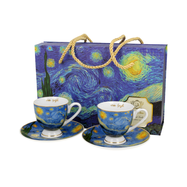 Filiżanki do espresso porcelanowe ze spodkami DUO ART GALLERY STARRY NIGHT BY V. VAN GOGH 90 ml 2 szt.