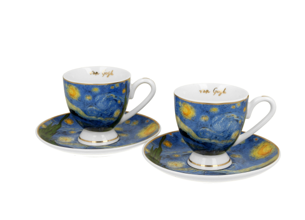 Filiżanki do espresso porcelanowe ze spodkami DUO ART GALLERY STARRY NIGHT BY V. VAN GOGH 90 ml 2 szt.