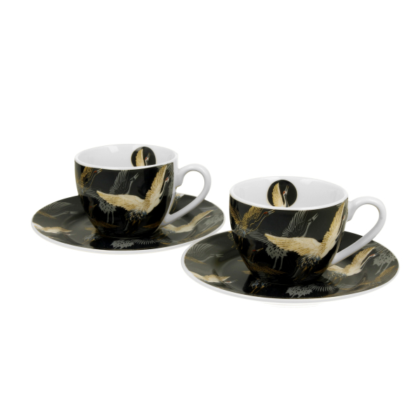 Filiżanki do espresso porcelanowe ze spodkami DUO ART GALLERY ŻURAWIE NOCĄ 90 ml 2 szt.