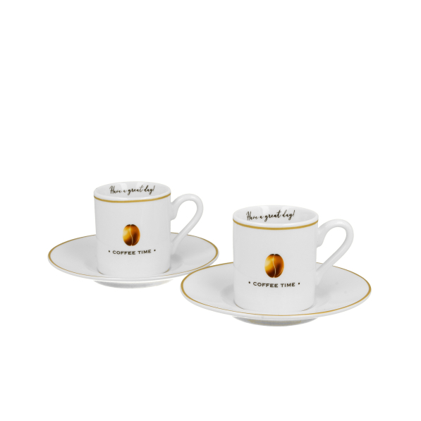 Filiżanki do espresso porcelanowe ze spodkami DUO VARIOUS COFFEE TIME 90 ml 2 szt.