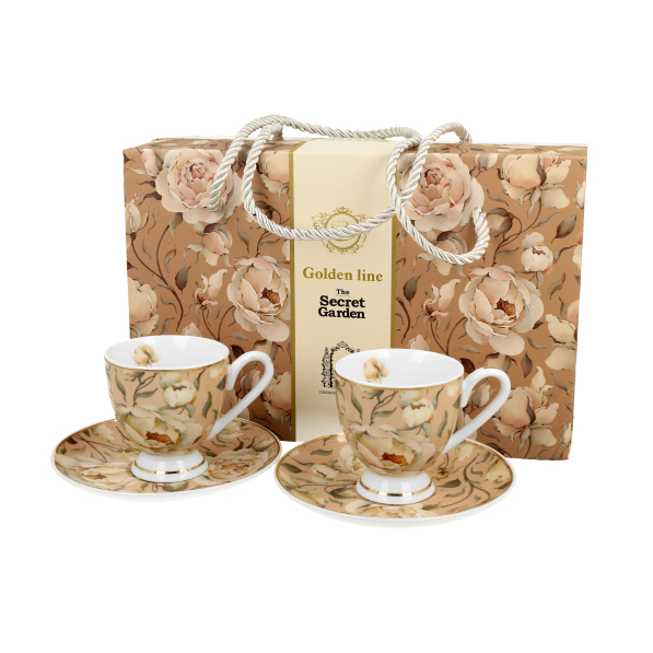 Filiżanki do espresso porcelanowe ze spodkami DUO THE SECRET GARDEN ENGLISH ROSES 90 ml 2 szt.