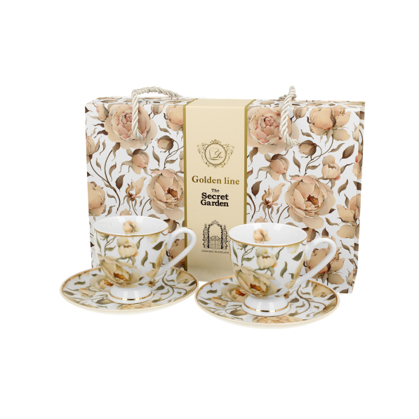 Filiżanki do espresso porcelanowe ze spodkami DUO THE SECRET GARDEN ENGLISH ROSES 90 ml 2 szt.