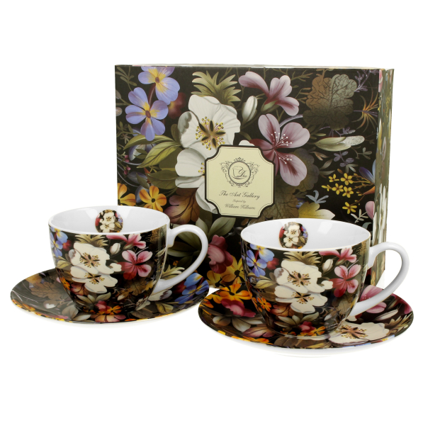 Filiżanki do kawy i herbaty porcelanowe ze spodkami DUO ART GALLERY BLACK BY WILLIAM KILBURN 280 ml 2 szt.
