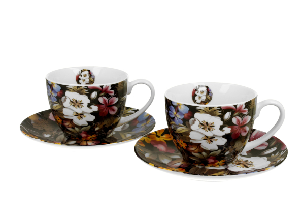 Filiżanki do kawy i herbaty porcelanowe ze spodkami DUO ART GALLERY BLACK BY WILLIAM KILBURN 280 ml 2 szt.