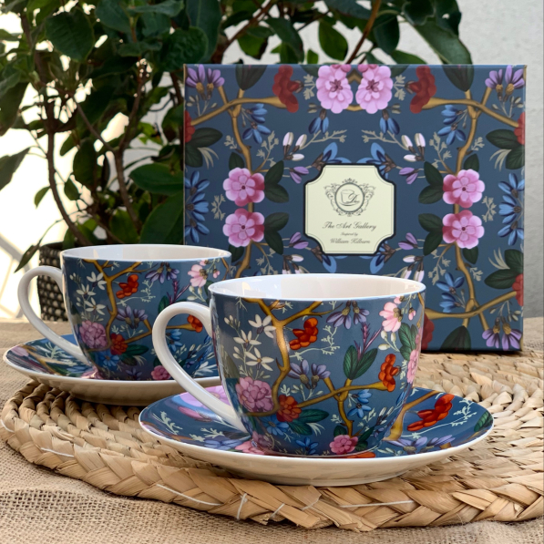 Filiżanki do kawy i herbaty porcelanowe ze spodkami DUO ART GALLERY BLUE BY WILLIAM KILBURN 280 ml 2 szt.