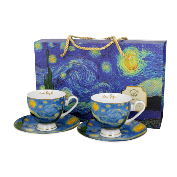 Filiżanki do kawy i herbaty porcelanowe ze spodkami DUO ART GALLERY STARRY NIGHT BY V. VAN GOGH 220 ml 2 szt.