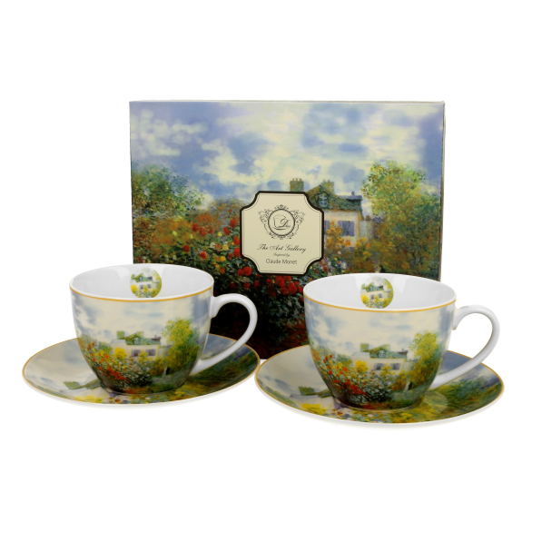 Filiżanki do kawy i herbaty porcelanowe ze spodkami DUO ART GALLERY THE GARDEN AT ARGENTEUIL BY C. MONET 250 ml 2 szt.