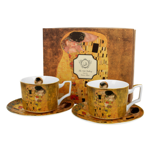 Filiżanki do kawy i herbaty porcelanowe ze spodkami DUO ART GALLERY THE KISS BY GUSTAV KLIMT 270 ml 2 szt.