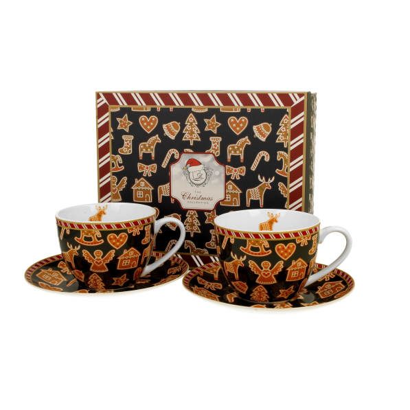 Filiżanki do kawy i herbaty porcelanowe ze spodkami DUO GINGERBREAD 250 ml 2 szt.