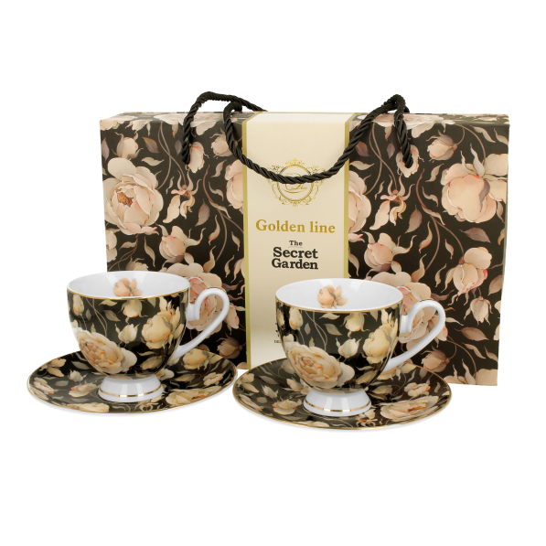 Filiżanki do kawy i herbaty porcelanowe ze spodkami DUO THE SECRET GARDEN ENGLISH ROSES 220 ml 2 szt.