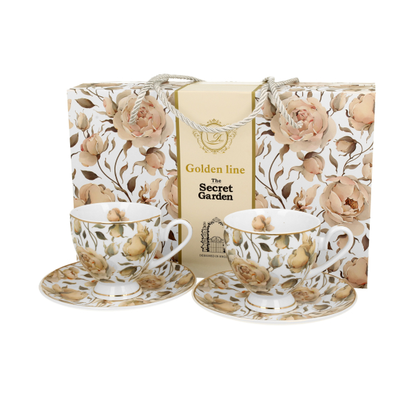 Filiżanki do kawy i herbaty porcelanowe ze spodkami DUO THE SECRET GARDEN ENGLISH ROSES 220 ml 2 szt.