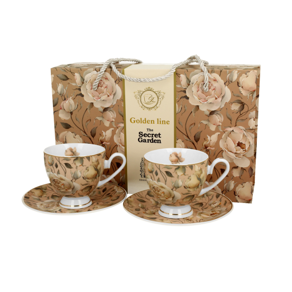 Filiżanki do kawy i herbaty porcelanowe ze spodkami DUO THE SECRET GARDEN ENGLISH ROSES 220 ml 2 szt.