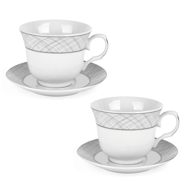 Filiżanki do kawy i herbaty porcelanowe ze spodkami TADAR BELLA FEGURO TRATTO 250 ml 2 szt.