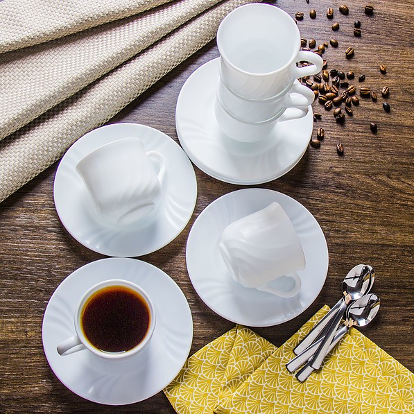 Filiżanki do kawy i herbaty szklane ze spodkami BORMIOLI ROCCO EBRO BIAŁE 250 ml 6 szt. 