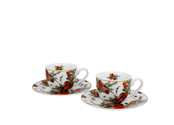 Filiżanki świąteczne do espresso porcelanowe ze spodkami DUO CHRISTMAS BIRDS 90 ml 2 szt.