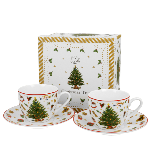 Filiżanki świąteczne do espresso porcelanowe ze spodkami DUO CHRISTMAS TREE 90 ml 2 szt.