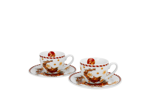 Filiżanki świąteczne do espresso porcelanowe ze spodkami DUO SANTA ON SLEIGH 90 ml 2 szt.