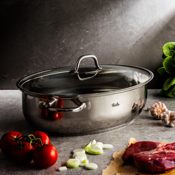 FISSLER 8,8 l - brytfanna ze stali nierdzewnej ze szklaną pokrywką