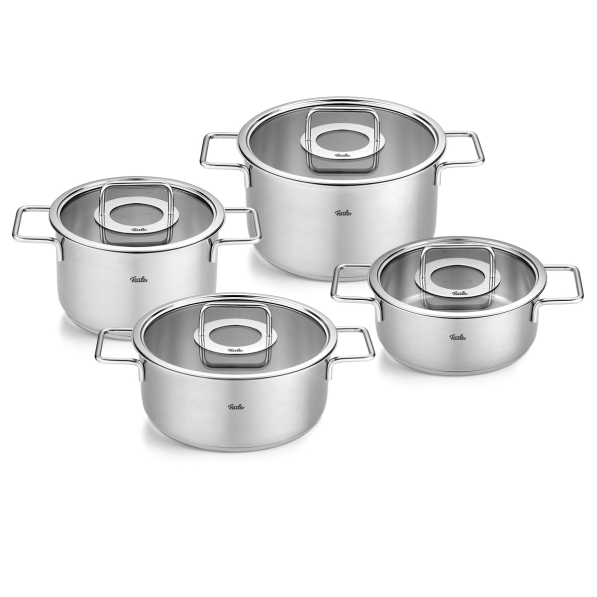 FISSLER Pure Collection - zestaw 4 garnków ze stali nierdzewnej ze szklanymi pokrywkami