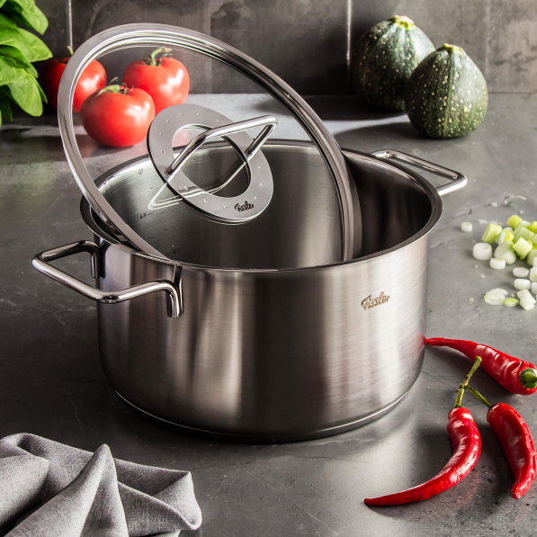 FISSLER Pure Collection 5,7 l - garnek ze stali nierdzewnej ze szklaną pokrywką