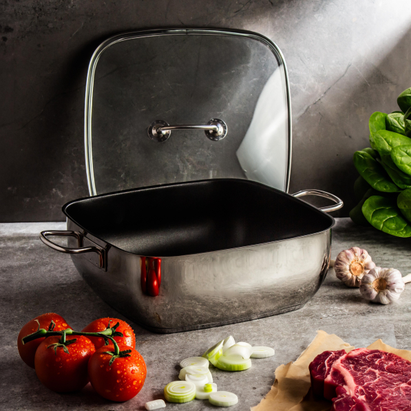 FISSLER Secural 28 x 28 cm - brytfanna ze stali nierdzewnej ze szklaną pokrywką