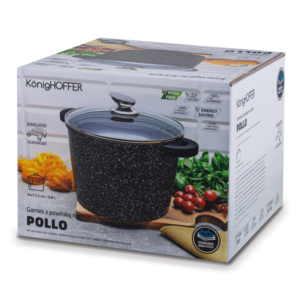 Garnek aluminiowy z pokrywką, aromatyzerem i nakładkami na uchwyty KONIGHOFFER POLLO 6,8 l