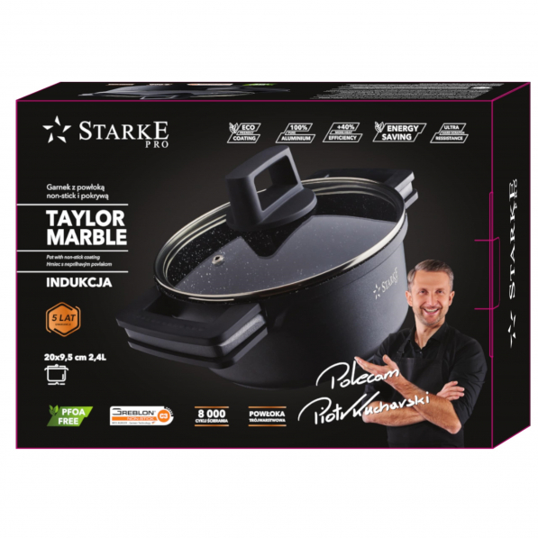 Garnek aluminiowy z pokrywką STARKE PRO TAYLOR MARBLE 2,4 l