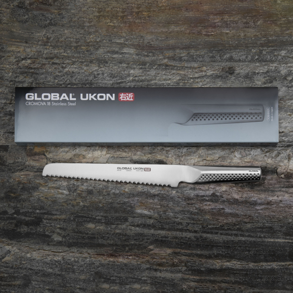 GLOBAL Ukon 22 cm - japoński nóż do chleba i pieczywa ze stali nierdzewnej