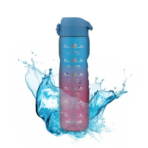 ION8 Gradient Blue / Pink Motivator 1,1 l - bidon / butelka motywacyjna na wodę z godzinami