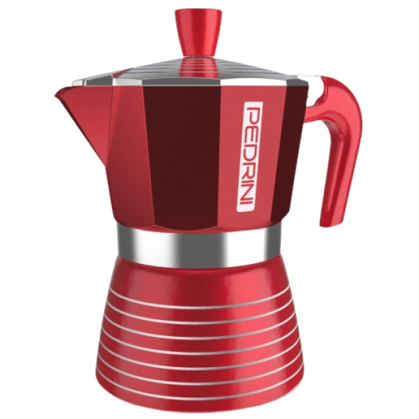 Kawiarka aluminiowa ciśnieniowa na 2 filiżanki espresso (2 tz) PEDRINI INFINITY RED czerwona