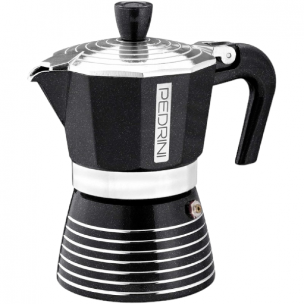 Kawiarka aluminiowa ciśnieniowa na 2 filiżanki espresso (2 tz) PEDRINI INFINITY ROCK czarna