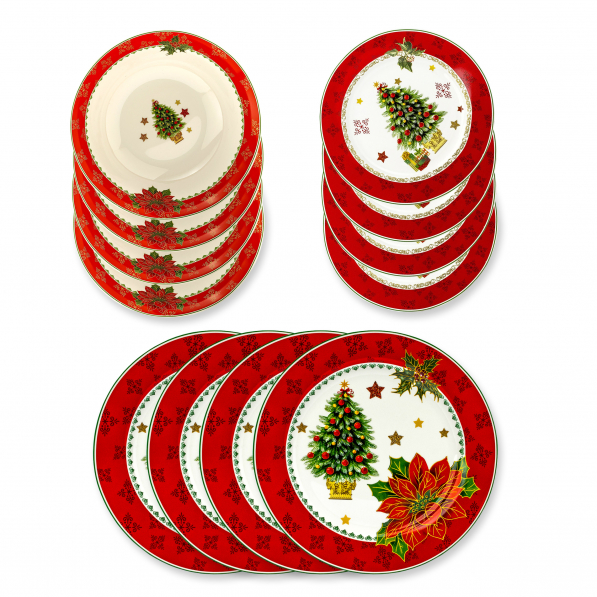 Komplet talerzy porcelanowych MERRY CHRISTMAS na 4 osoby (12 el.)